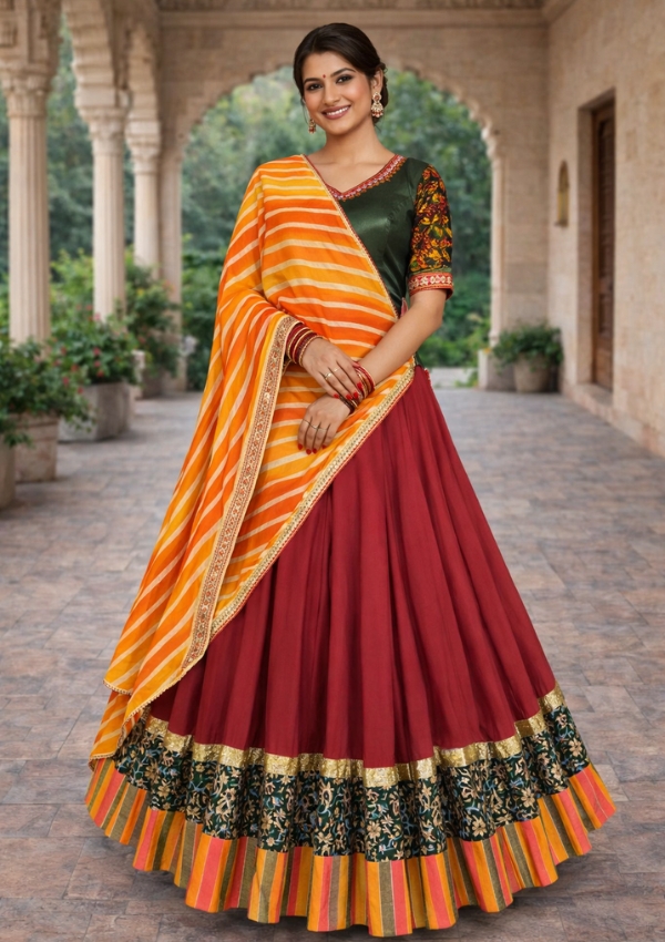 Maroon Green Orange Navratri Choli